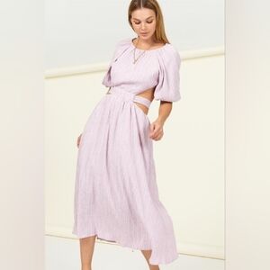 HYVE Lavender Crinkle Cut Out Midi Dress In Large NWT